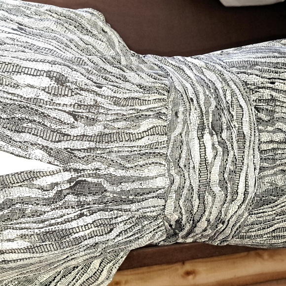 Evan-Picone M black/tan/taupe maxi dress V-neck ruched waistline - Picture 4 of 12